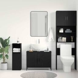 Berkfield Home Bathroom Sink Cabinet Black Oak 80x30x60 cm Engineered Wood - Size: 80 x 30 x 60 cm - thumbnail 4