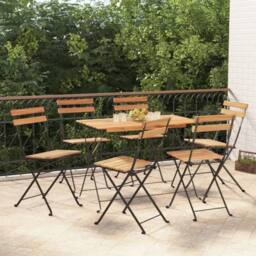 Berkfield Home Beautiful 7 Piece Folding Bistro Set Solid Wood Acacia & Steel in Brown - thumbnail 2