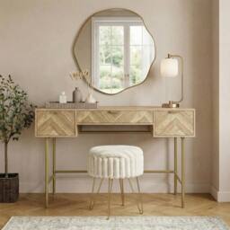 OHS Chevron Wood Dressing Table 3 Drawer Vanity Makeup Desk in Light Oak