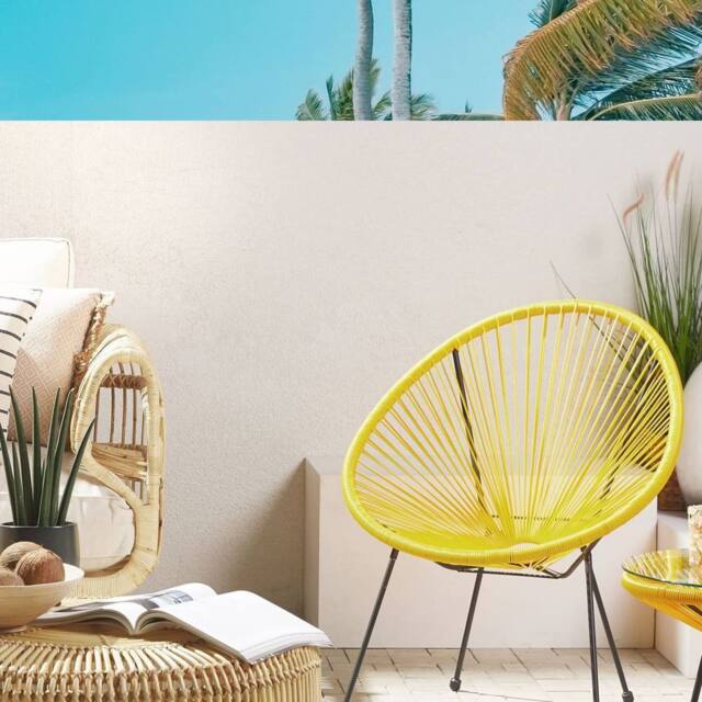 Wyld and Coco Yellow PE Rattan Papasan Chair Modern Woven Seat Powder Coat Steel - image 1