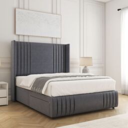 "BSSPOKE Peyton Divan Bed Plush Velvet 54"" Headboard & No Mattress No Drawers in Charcoal - Size: Small Double" - thumbnail 2