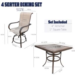 FURNITURE ONE 5 Piece Patio Dining Set, 4 Seater Swivel Garden Dining Table in Tan - thumbnail 2