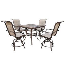 FURNITURE ONE 5 Piece Patio Dining Set, 4 Seater Swivel Garden Dining Table in Tan