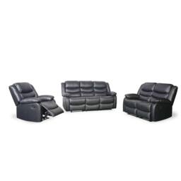 Furnishings For Less UK Cortland Leather Look 3 Piece Sofa Suite Manual Reclining Black - thumbnail 7