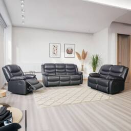 Furnishings For Less UK Cortland Leather Look 3 Piece Sofa Suite Manual Reclining Black - thumbnail 2