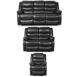 Furnishings For Less UK Cortland Leather Look 3 Piece Sofa Suite Manual Reclining Black
