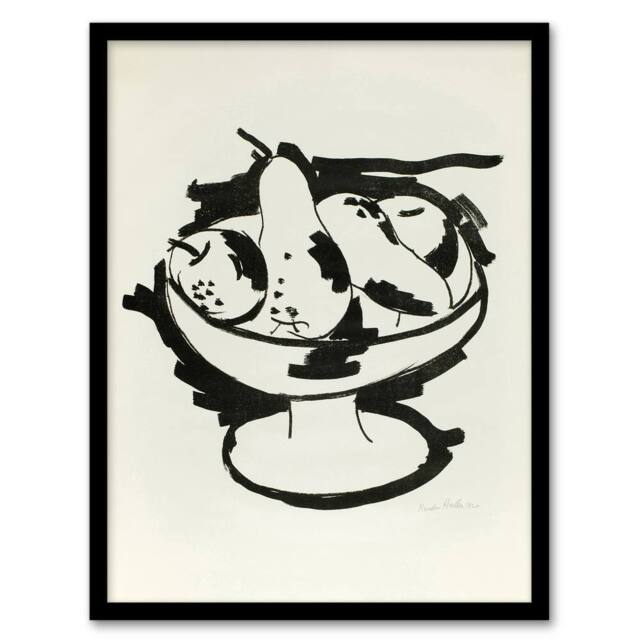 Artery8 Bowl of Fruit Still Life Sketch Hartley Framed Wall Art Print in White - Size: A4 - image 1