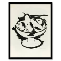 Artery8 Bowl of Fruit Still Life Sketch Hartley Framed Wall Art Print in White - Size: A4 - thumbnail 1