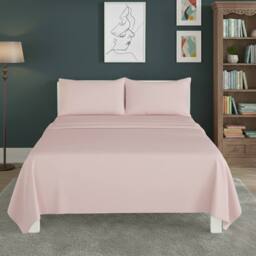 Snug City Easy Care Flat Bed Sheet Polycotton Durable Low Maintenance Bedding in Pink - Size: King - thumbnail 1