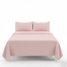 Snug City Easy Care Flat Bed Sheet Polycotton Durable Low Maintenance Bedding in Pink - Size: King - thumbnail 2