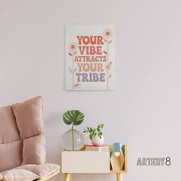 "Artery8 Vibe Attracts Your Tribe Retro Midcentury Floral Canvas Wall Art Print in Beige - Size: W18"" x H24""" - thumbnail 3