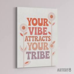 "Artery8 Vibe Attracts Your Tribe Retro Midcentury Floral Canvas Wall Art Print in Beige - Size: W18"" x H24""" - thumbnail 2