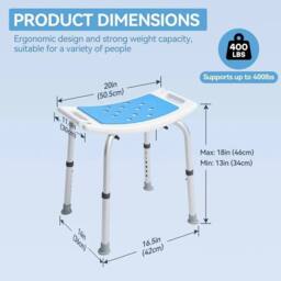 KORVIXA Adjustable Shower Stool Bath Chair in Silver - thumbnail 2