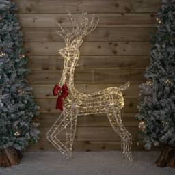Samuel Alexander 1.48m Acrylic Deer Decoration with Red Bow & 940 Warm White LEDs - thumbnail 2