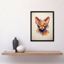 "Artery8 Wall Art Print Abyssinian Cat Lover Gift Pet Portrait Orange Pink Blue Artwork Painting Art Framed - Size: W12"" x H16""" - thumbnail 4