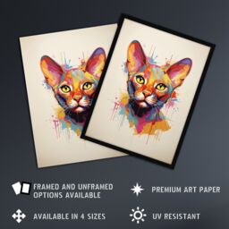 "Artery8 Wall Art Print Abyssinian Cat Lover Gift Pet Portrait Orange Pink Blue Artwork Painting Art Framed - Size: W12"" x H16""" - thumbnail 2