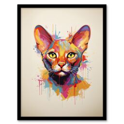 "Artery8 Wall Art Print Abyssinian Cat Lover Gift Pet Portrait Orange Pink Blue Artwork Painting Art Framed - Size: W12"" x H16""" - thumbnail 1