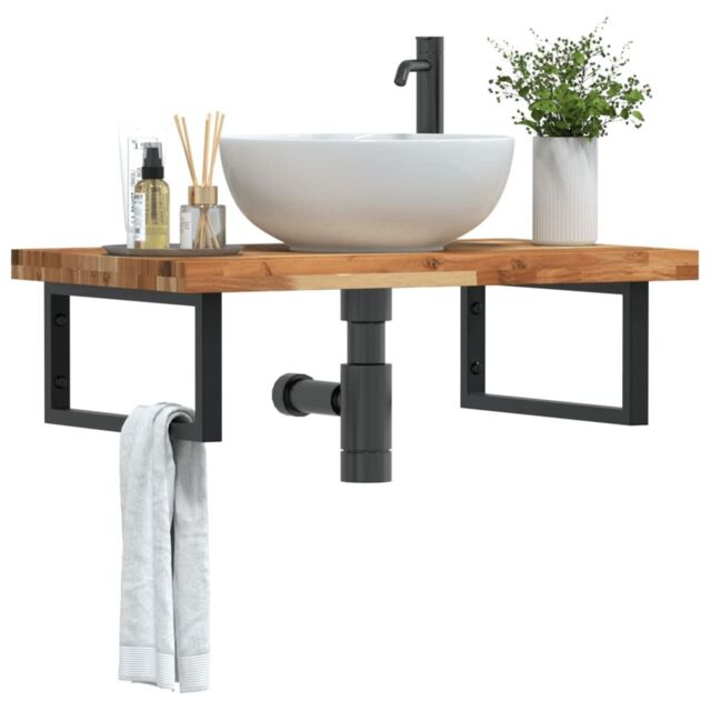 Berkfield Home Basin Shelf Wall Mounted Steel & Solid Wood Acacia in Brown - image 1