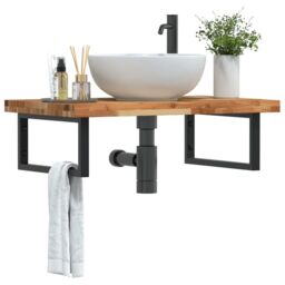 Berkfield Home Basin Shelf Wall Mounted Steel & Solid Wood Acacia in Brown - thumbnail 1