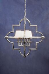 Orsina Arabesque Pendant Light, Moorish Chrome Ceiling Light with Fabric Lamps, Exotic Style Pendant Lighting in Silver - thumbnail 3