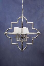 Orsina Arabesque Pendant Light, Moorish Chrome Ceiling Light with Fabric Lamps, Exotic Style Pendant Lighting in Silver - thumbnail 2