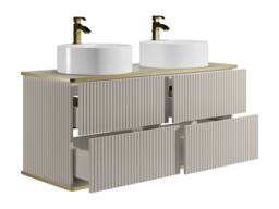 Vente-unique Suspended Striped Bathroom Cabinet With Gold Trim & Double Round in Beige - thumbnail 7