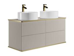 Vente-unique Suspended Striped Bathroom Cabinet With Gold Trim & Double Round in Beige - thumbnail 6
