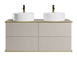 Vente-unique Suspended Striped Bathroom Cabinet With Gold Trim & Double Round in Beige - thumbnail 2