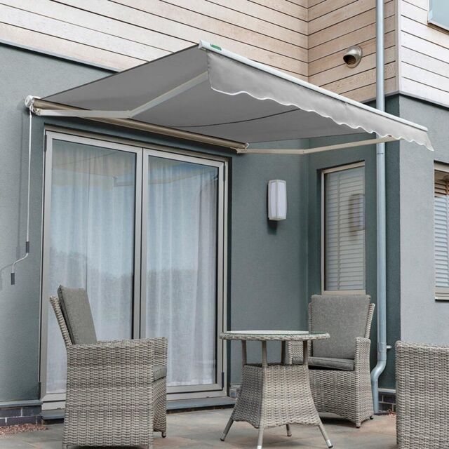 Primrose Awnings Half Cassette Patio Awning Retractable Canopy Manual Shade 3.5m x 2.5m in Silver - image 1