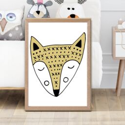 ARTZE Cute Yellow Fox Scandi Animal Framed Print SIZE: A4 with Oak Frame - thumbnail 2