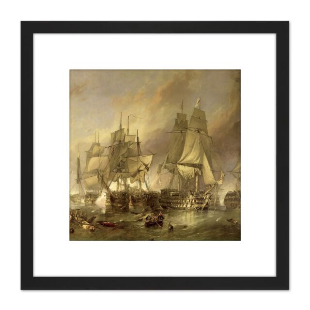 Artery8 Stanfield The Battle Of Trafalgar Painting 8X8 Inch Square Wooden Framed Wall Art Print Picture with Mount in Black - image 1