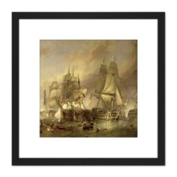 Artery8 Stanfield The Battle Of Trafalgar Painting 8X8 Inch Square Wooden Framed Wall Art Print Picture with Mount in Black - thumbnail 1
