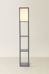 ValueLights Struttura Wooden Shelving Floor Lamp with Fabric Shade in Grey - thumbnail 3
