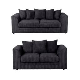 SquareBoxx Asher Jumbo Cord 3+2 Seater Sofa Set in Black - thumbnail 1