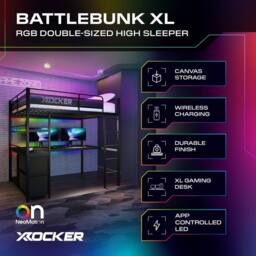X Rocker Battlebunk XL RGB LED Double High Sleeper Gaming Bunk Bed with Desk in Black - thumbnail 2