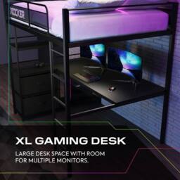 X Rocker Battlebunk XL RGB LED Double High Sleeper Gaming Bunk Bed with Desk in Black - thumbnail 5