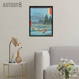 "Artery8 Ono Distant View Of Mount Daisen Framed Canvas Wall Art Print Hiroshige in Blue - Size: W12"" x H16""" - thumbnail 3