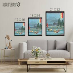 "Artery8 Ono Distant View Of Mount Daisen Framed Canvas Wall Art Print Hiroshige in Blue - Size: W12"" x H16""" - thumbnail 4