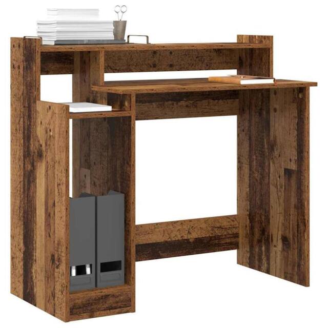 Berkfield Home Modern Desk with Desk Lamps with Shelf with Storage Old wood Engi in Brown - image 1