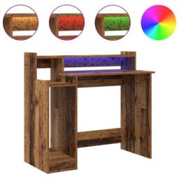 Berkfield Home Modern Desk with Desk Lamps with Shelf with Storage Old wood Engi in Brown - thumbnail 4