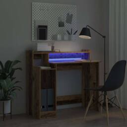 Berkfield Home Modern Desk with Desk Lamps with Shelf with Storage Old wood Engi in Brown - thumbnail 6