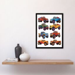 Artery8 Colourful Monster Truck Illustrations Fun Bright Framed Wall Art - Size: A4 - thumbnail 4