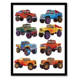 Artery8 Colourful Monster Truck Illustrations Fun Bright Framed Wall Art - Size: A4 - thumbnail 1