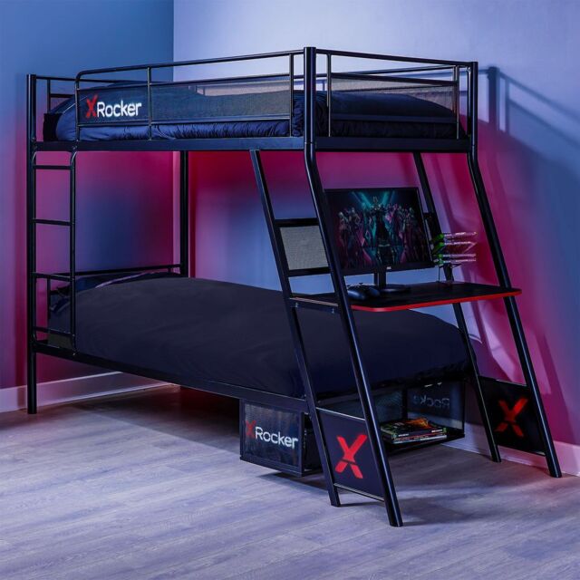 X Rocker Armada Bunk Bed with Gaming Desk & Mattress Included in Black - Size: Single - image 1