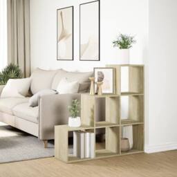 Berkfield Home Room Divider Bookcase¬†3-Tier Sonoma Oak 99x29x99 cm Engineered Wood in Light Brown - Size: 99 x 29 x 99 cm - thumbnail 4