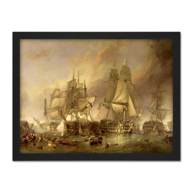 "Artery8 Wall Art Print Stanfield The Battle Of Trafalgar Painting Large Framed Wall Décor Art in Black - Size: W18"" x H24""" - image 1