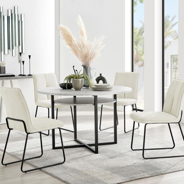 FurnitureboxUK Adley Grey Concrete Effect Round Dining Table & 4 Halleyy Fabric Chairs in Cream - image 1