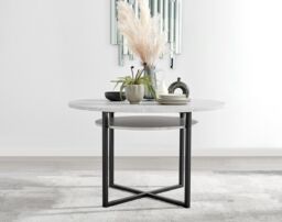 FurnitureboxUK Adley Grey Concrete Effect Round Dining Table & 4 Halleyy Fabric Chairs in Cream - thumbnail 6