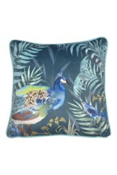 Soiree 'Peacock Jungle' Velvet Filled Cushion in Teal - Size: 43 cm x 43 cm - thumbnail 3