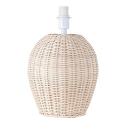 Happy Homewares Natural Light Brown Woven Rattan Table Lamp Base with White Cable & Switch